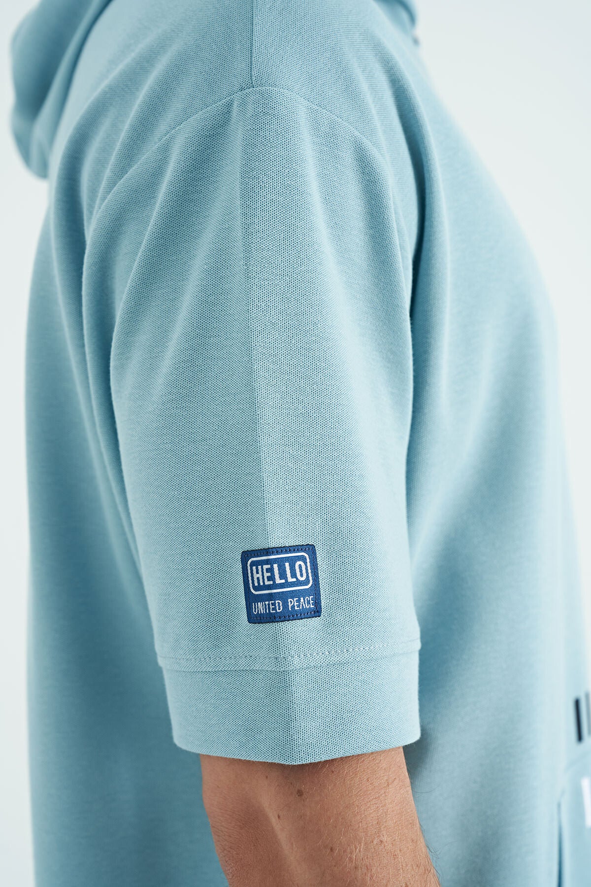 Light Blue Kangaroo Pocket Embroidered Hooded Men's T-Shirt - 88195