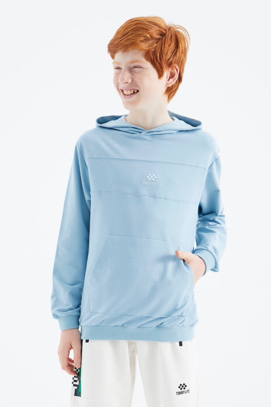 Light Blue Basic Hooded Boys' Sweatshirt - 11181