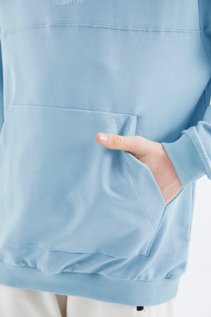 Light Blue Basic Hooded Boys' Sweatshirt - 11181