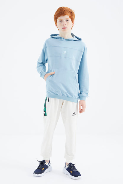 Light Blue Basic Hooded Boys' Sweatshirt - 11181