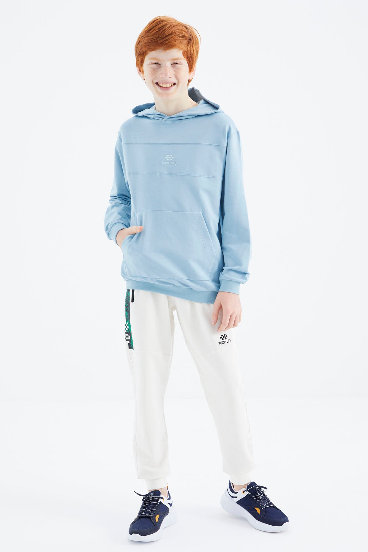 Light Blue Basic Hooded Boys' Sweatshirt - 11181