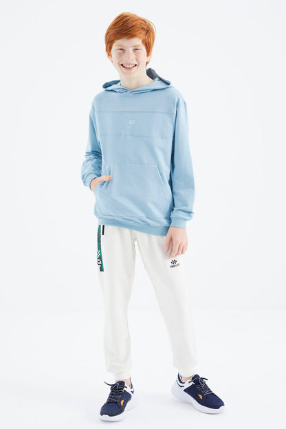 Light Blue Basic Hooded Boys' Sweatshirt - 11181