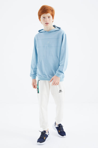 Light Blue Basic Hooded Boys' Sweatshirt - 11181