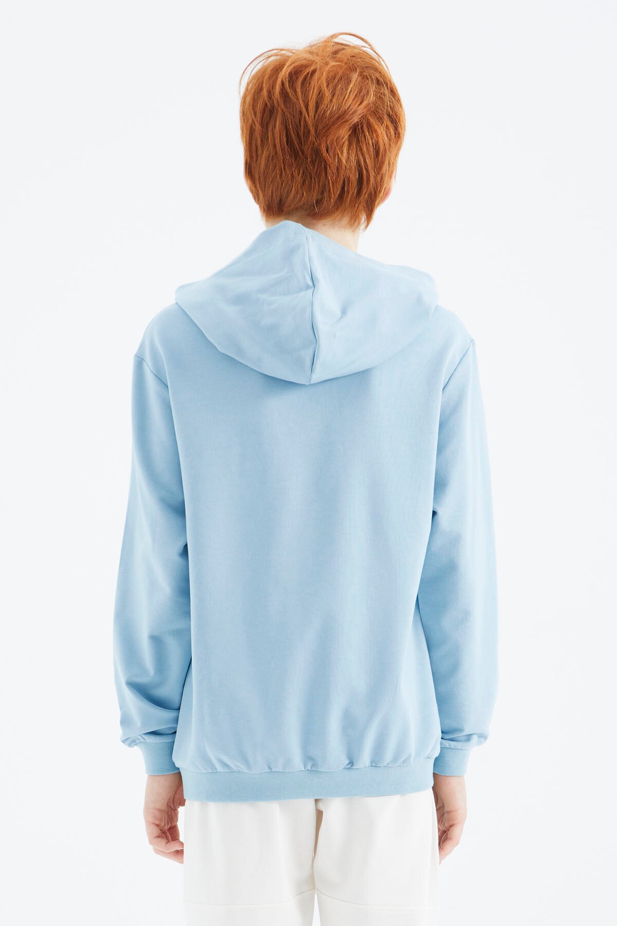 Light Blue Basic Hooded Boys' Sweatshirt - 11181