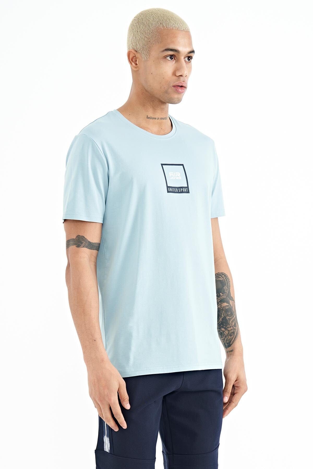 Adney Light Blue O Collar Men's T-Shirt - 88230