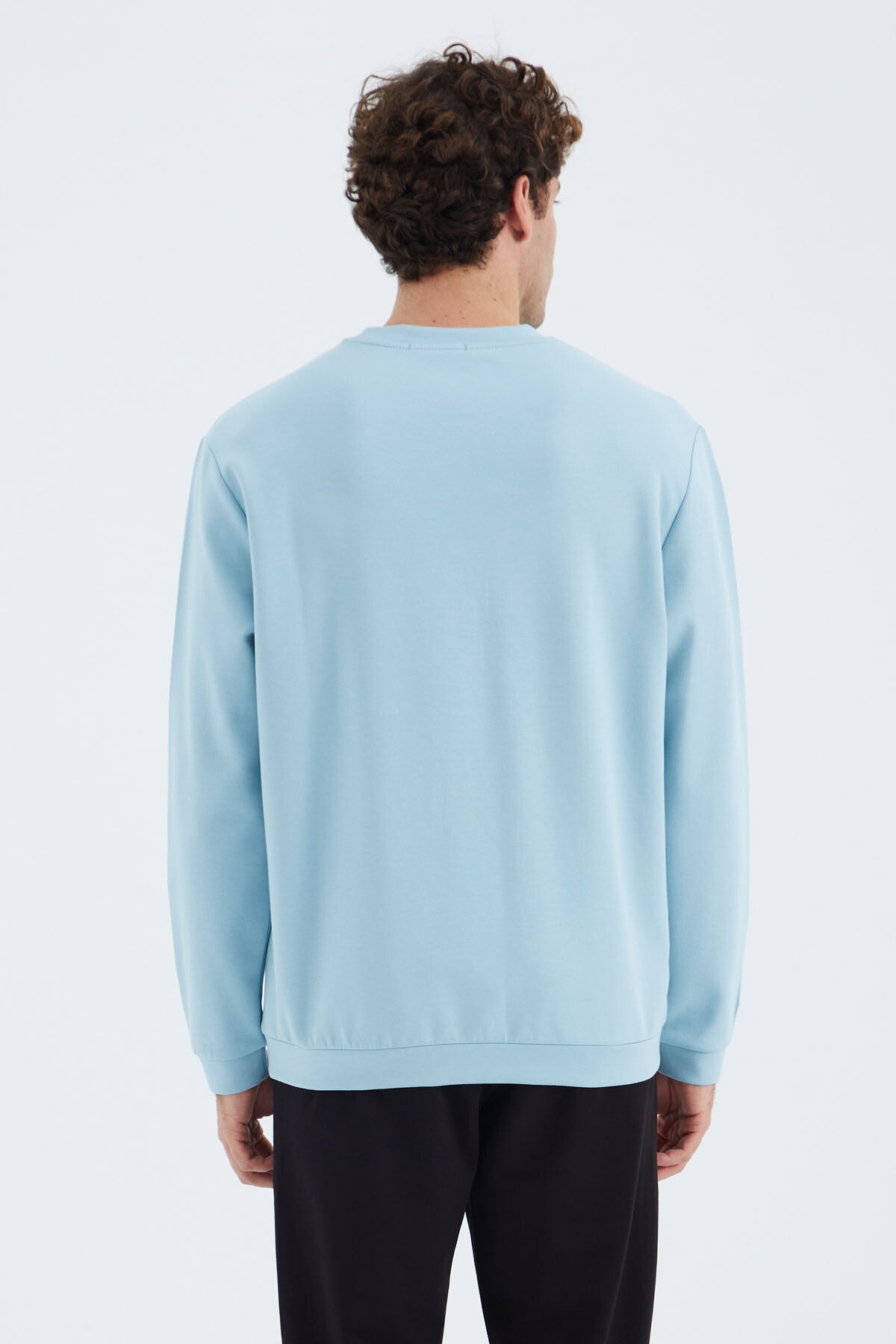 Light Blue O Collar Front Stitch Detailed Basic Relax Fit Men's Sweatshirt - 88270