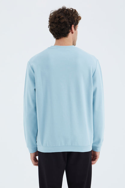 Light Blue O Collar Front Stitch Detailed Basic Relax Fit Men's Sweatshirt - 88270
