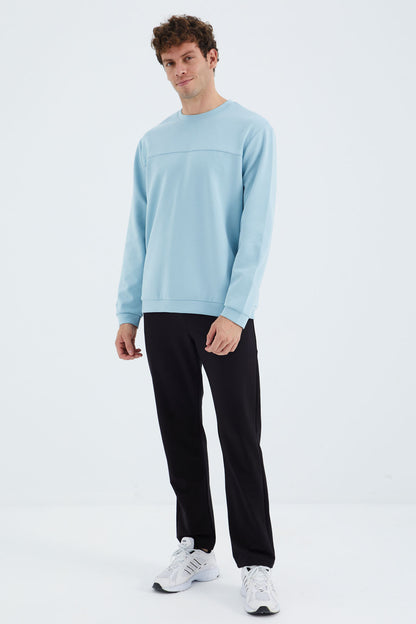 Light Blue O Collar Front Stitch Detailed Basic Relax Fit Men's Sweatshirt - 88270