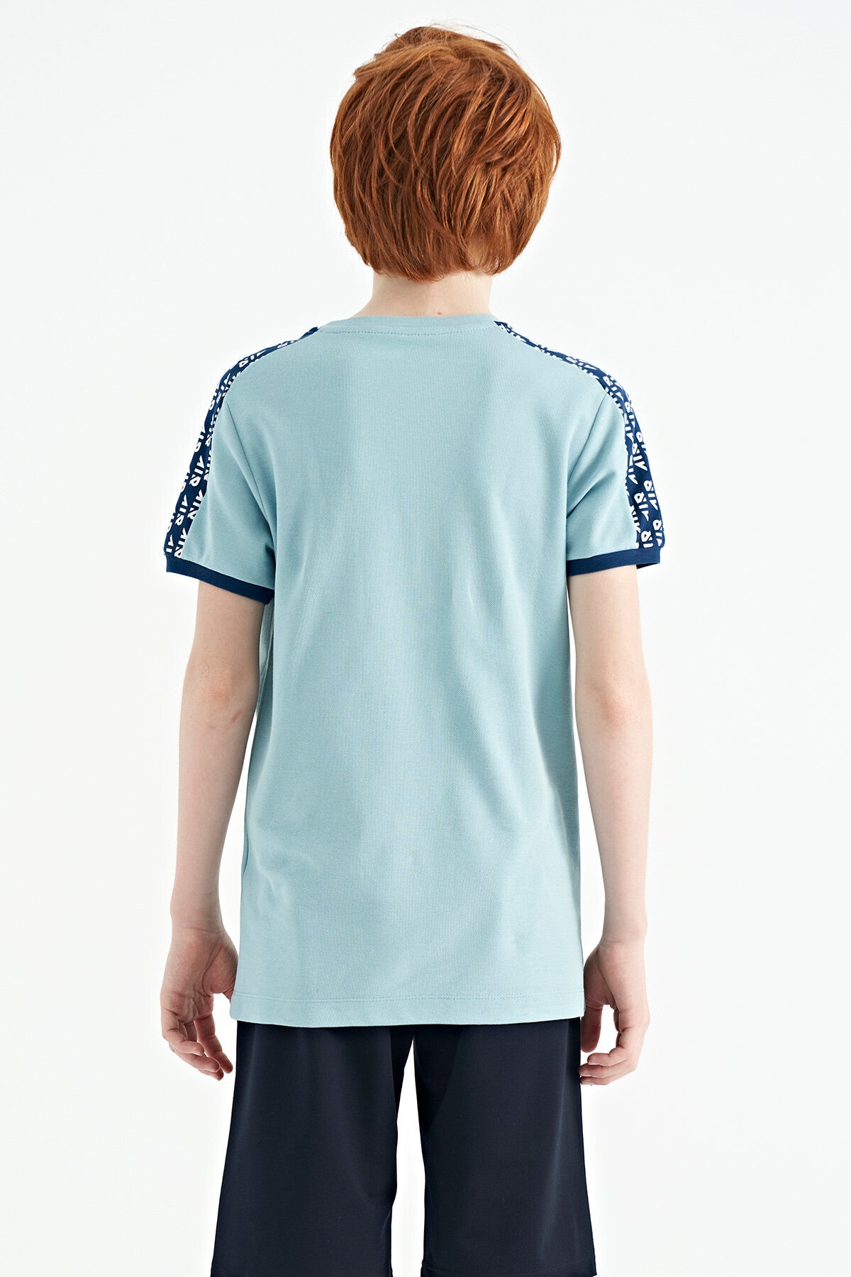 Light Blue Shoulder Print Detailed Standard Fit O Collar Boys T-Shirt - 11121