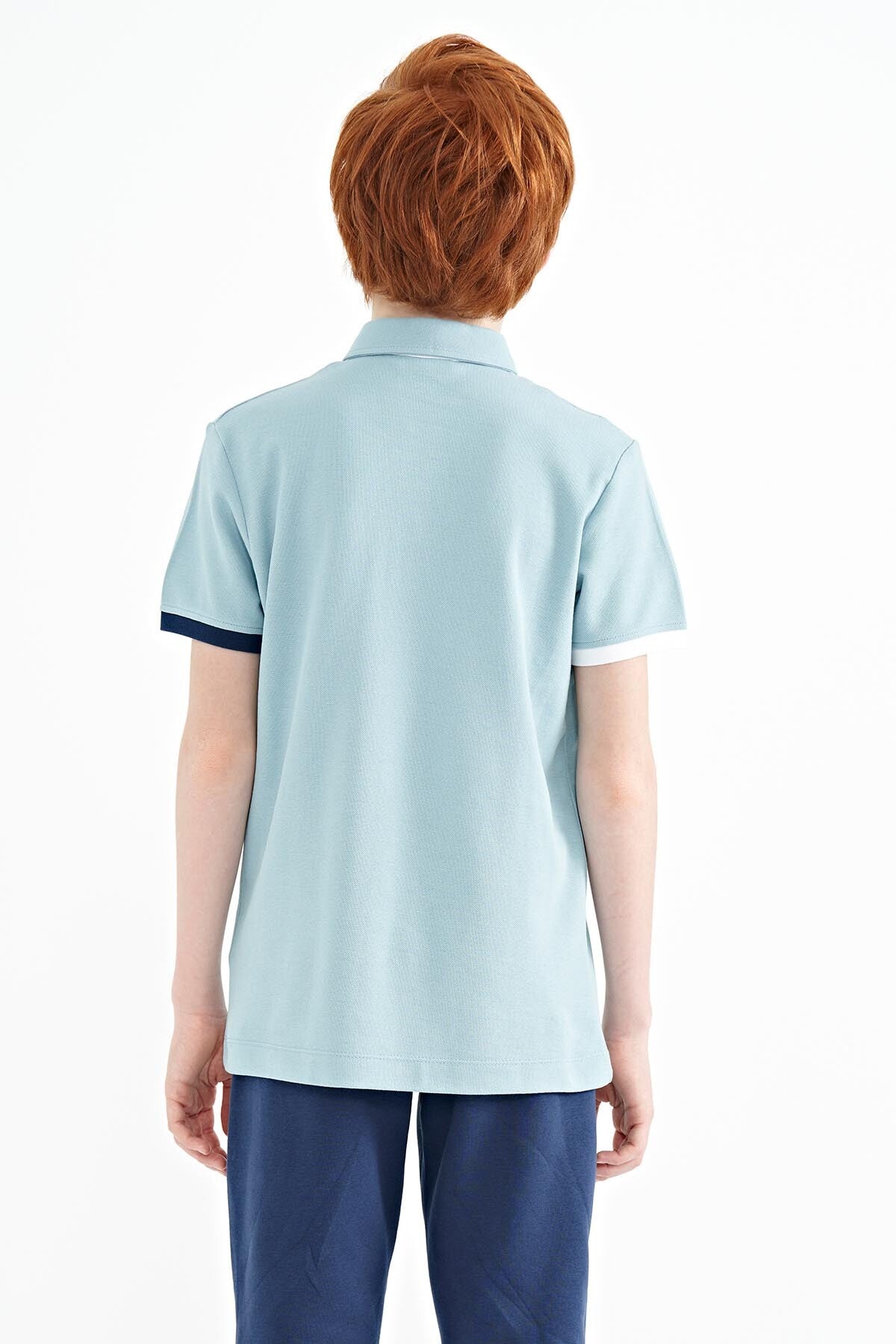 Light Blue Front Pocket Detailed Print Standard Fit Polo Collar Boys T-Shirt - 11102
