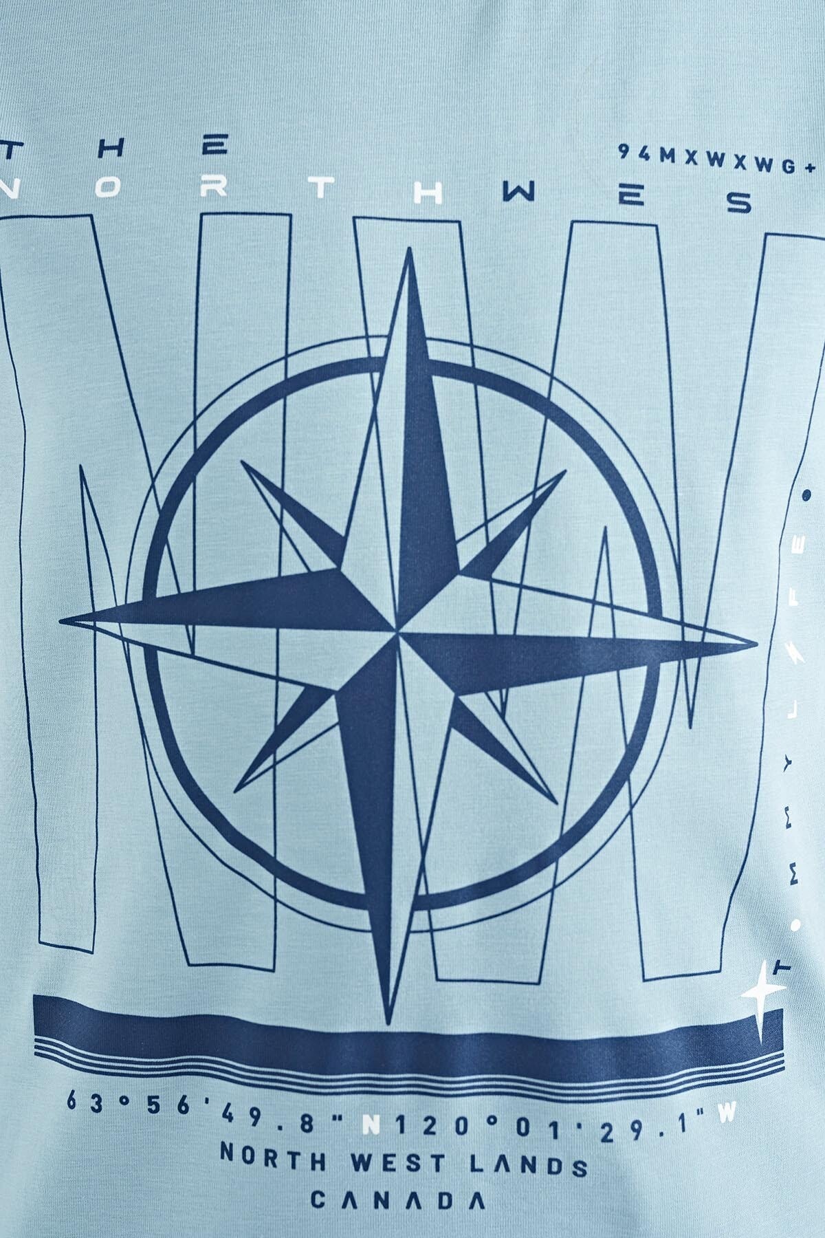 Light Blue Compass Printed Standard Fit O Collar Boys T-Shirt - 11106