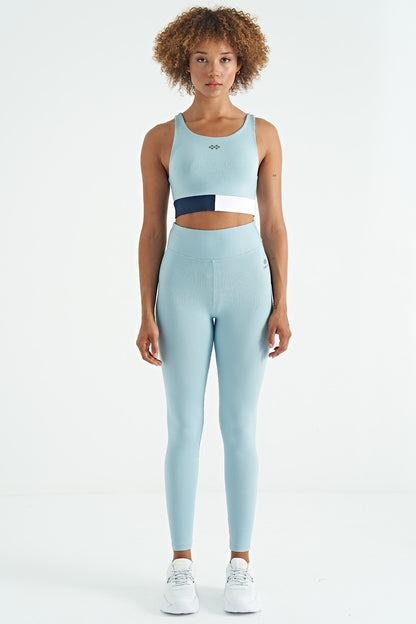 Light Blue Color Block Logo Printed Slim Fit Striped Women's Bustier - 97275