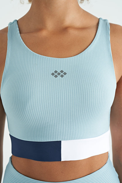 Light Blue Color Block Logo Printed Slim Fit Striped Women's Bustier - 97275