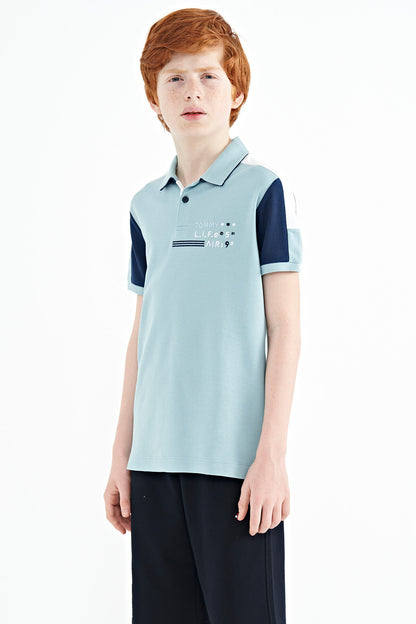 Blue Color Block Shoulder Trim Detailed Standard Fit Boys T-Shirt - 11155