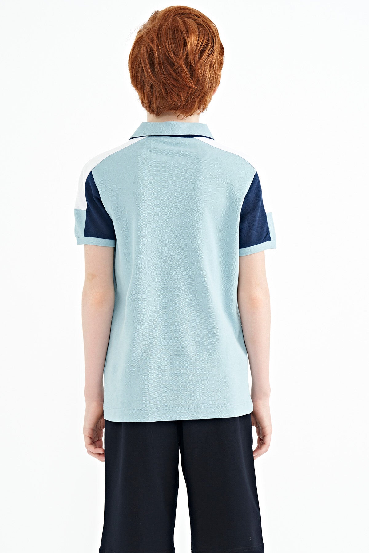 Blue Color Block Shoulder Trim Detailed Standard Fit Boys T-Shirt - 11155