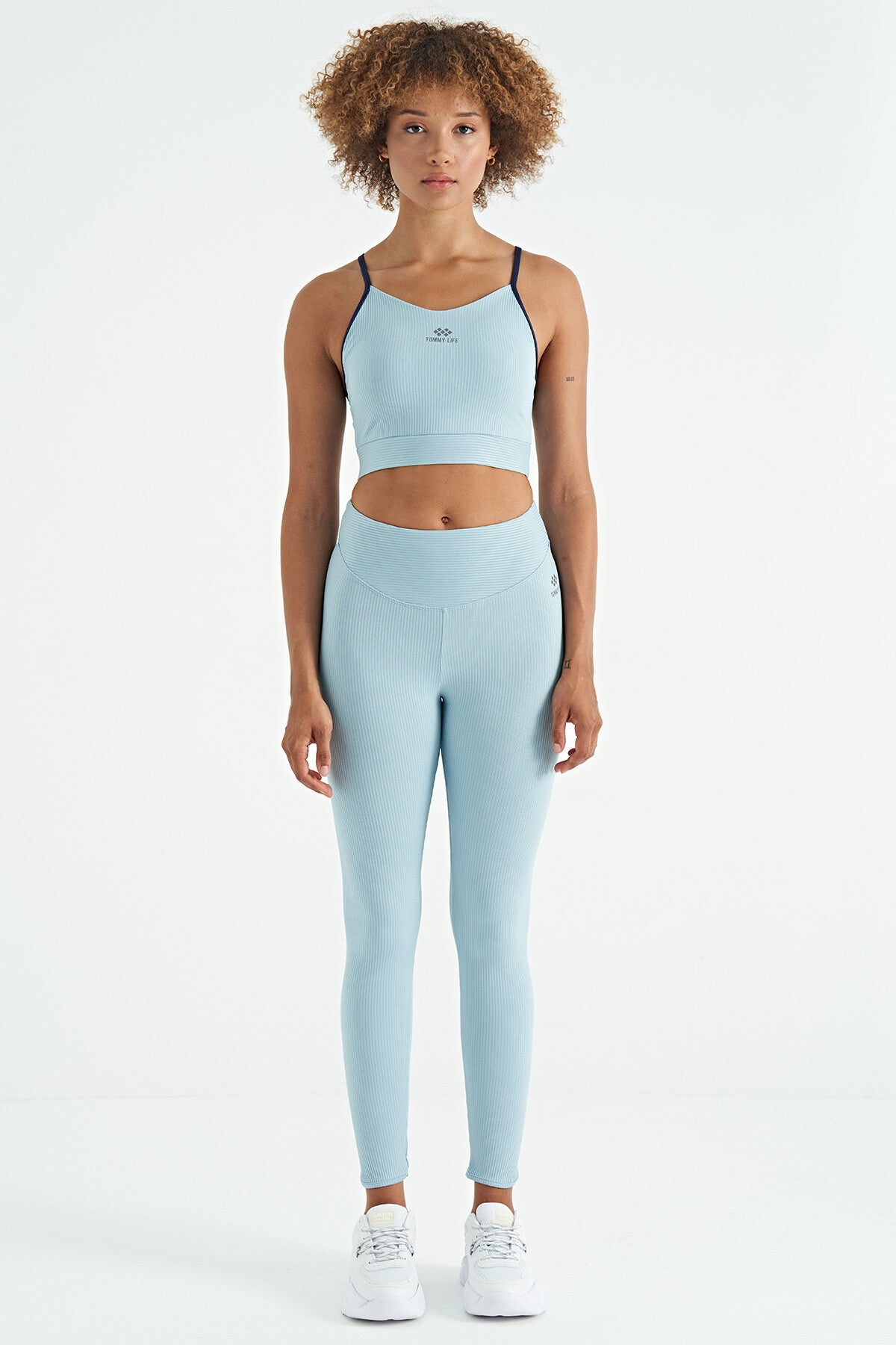 Light Blue Cross-Back Detailed Logo Print Slim Fit Striped Women's Bustier - 97274