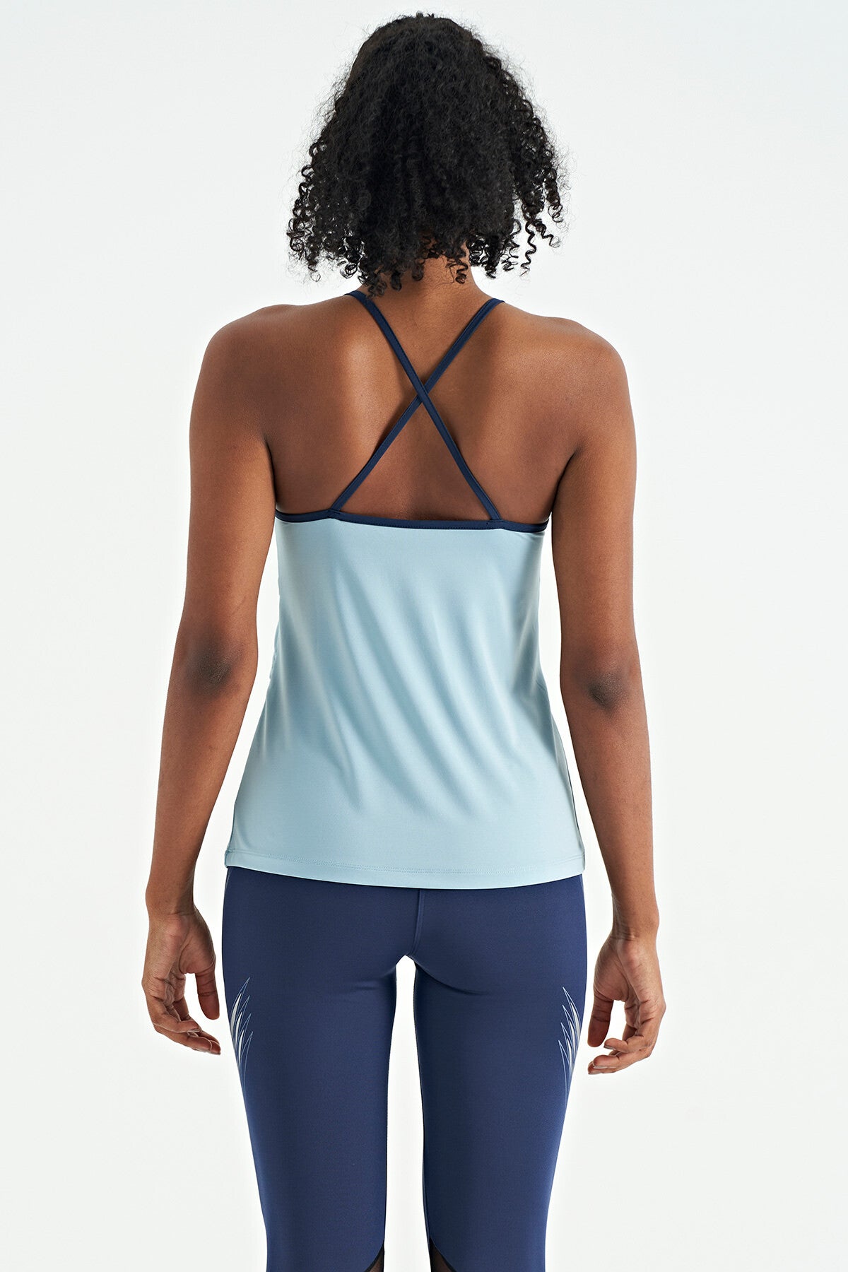 Light Blue Back Cross Strap Detailed Standard Fit Women's Sports Singlet - 97261