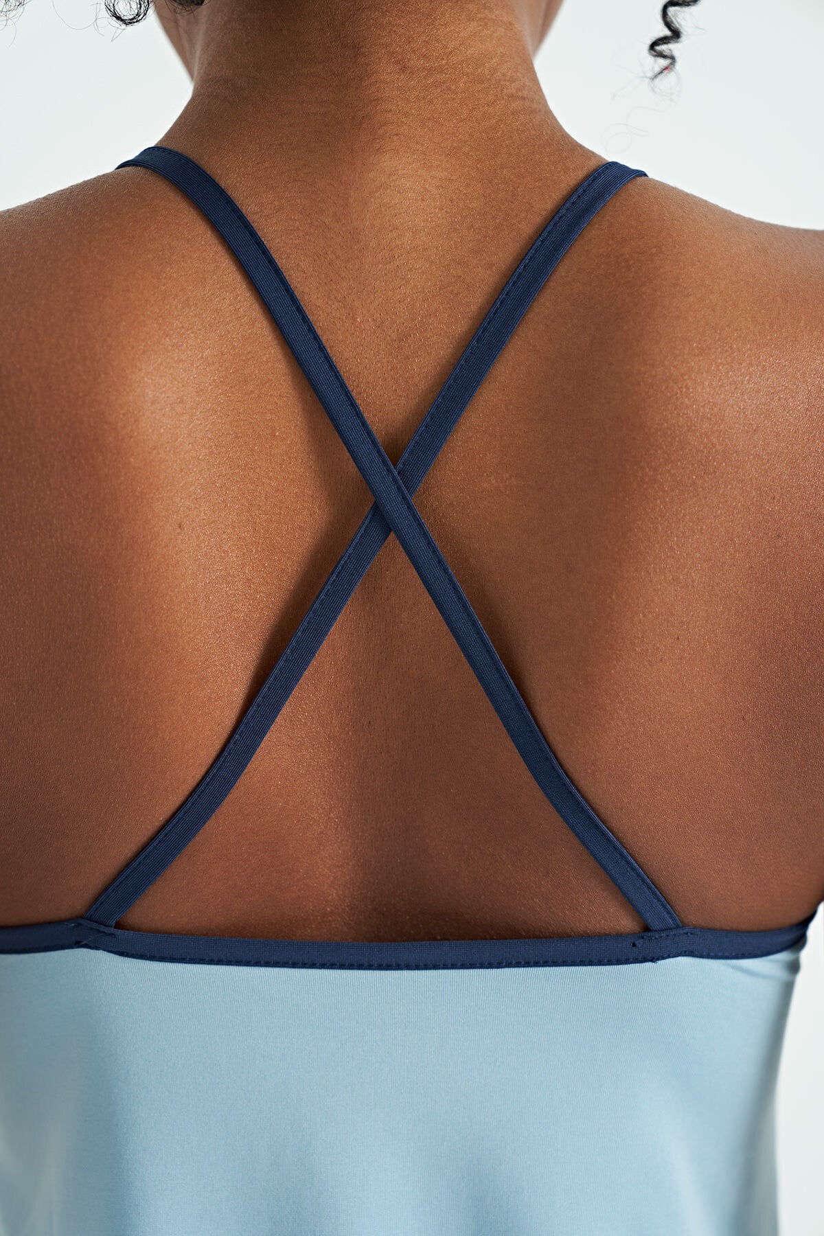 Light Blue Back Cross Strap Detailed Standard Fit Women's Sports Singlet - 97261