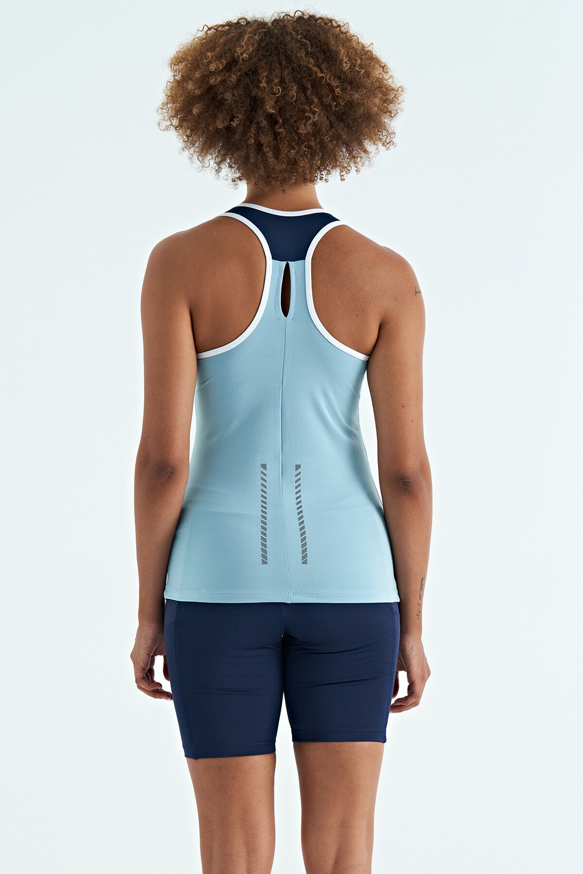 Light Blue Back Detailed Print Standard Cut Women's Singlet - 97269