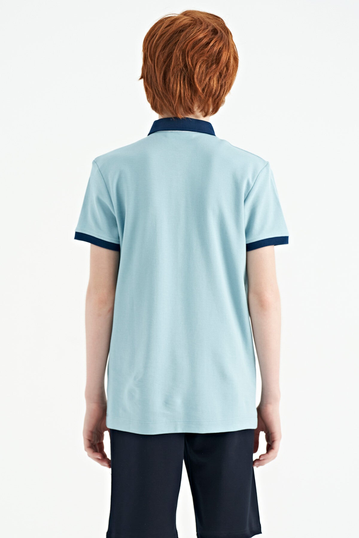 Light Blue Print Pattern Standard Fit Polo Collar Boys T-Shirt - 11143