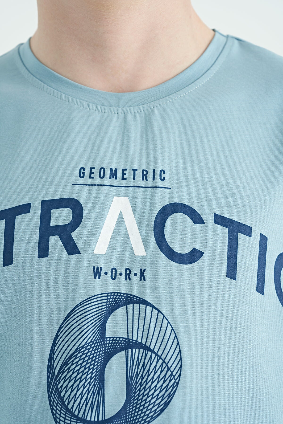 Light Blue Print Detailed O Collar Standard Fit Boys T-Shirt - 11103