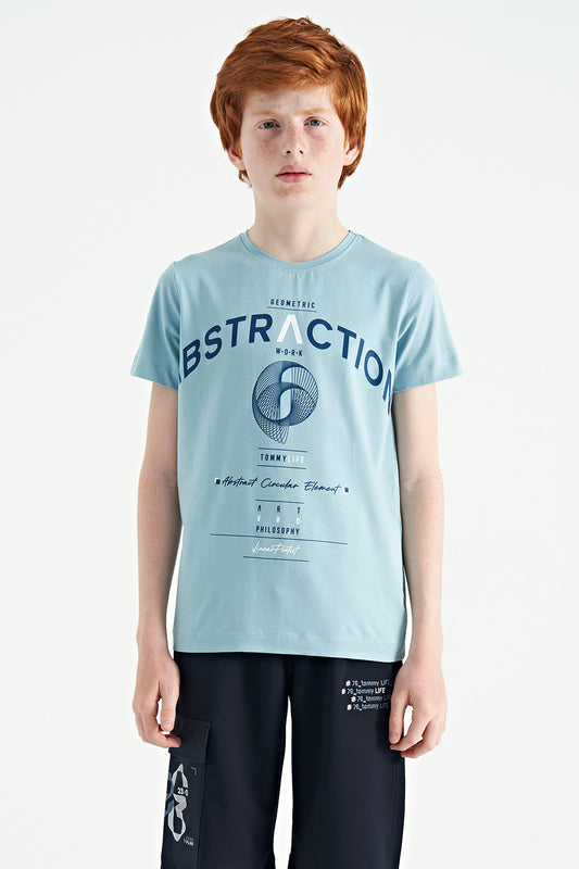 Light Blue Print Detailed O Collar Standard Fit Boys T-Shirt - 11103