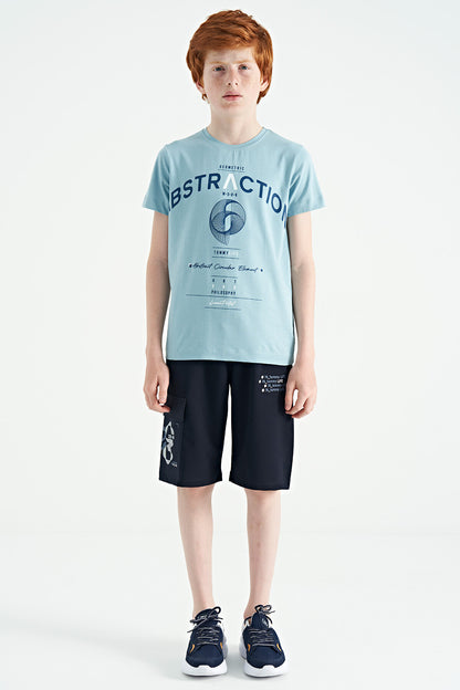 Light Blue Print Detailed O Collar Standard Fit Boys T-Shirt - 11103