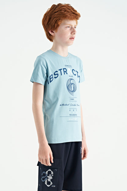 Light Blue Print Detailed O Collar Standard Fit Boys T-Shirt - 11103