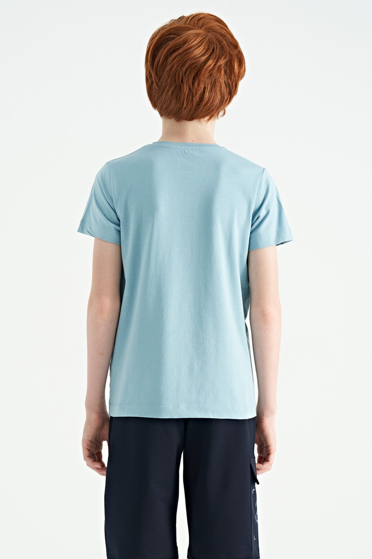 Light Blue Print Detailed O Collar Standard Fit Boys T-Shirt - 11103