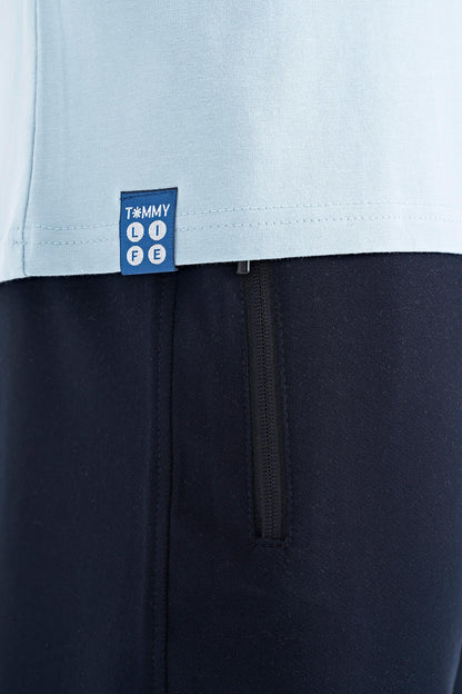 Light Blue Printed O Collar Standard Fit Men's T-shirt - 88201