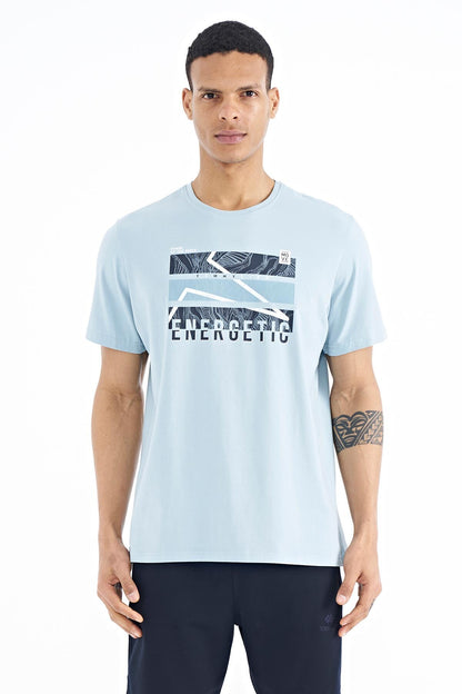 Light Blue Printed O Collar Standard Fit Men's T-shirt - 88201