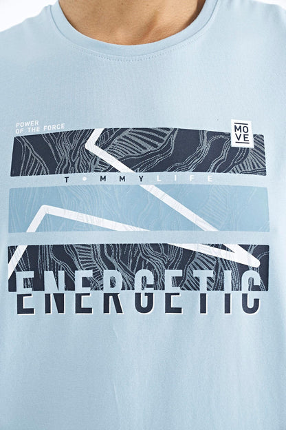 Light Blue Printed O Collar Standard Fit Men's T-shirt - 88201