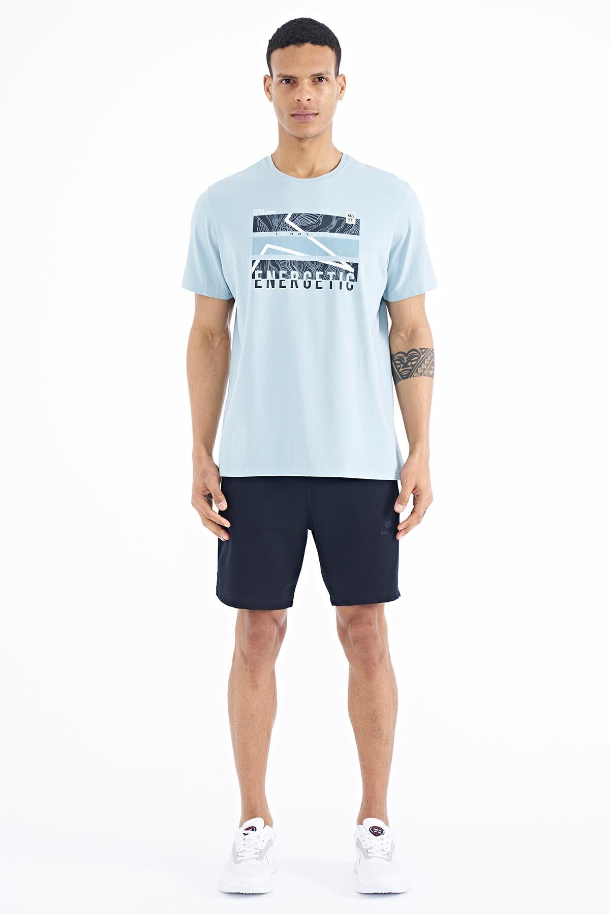 Light Blue Printed O Collar Standard Fit Men's T-shirt - 88201