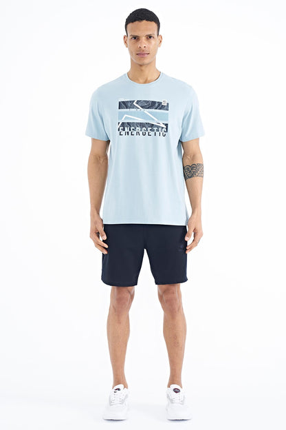 Light Blue Printed O Collar Standard Fit Men's T-shirt - 88201