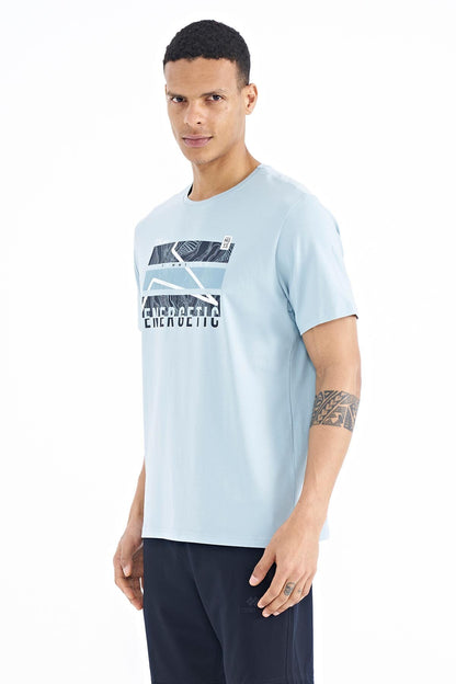 Light Blue Printed O Collar Standard Fit Men's T-shirt - 88201