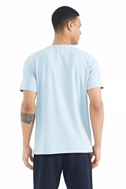 Light Blue Printed O Collar Standard Fit Men's T-shirt - 88201