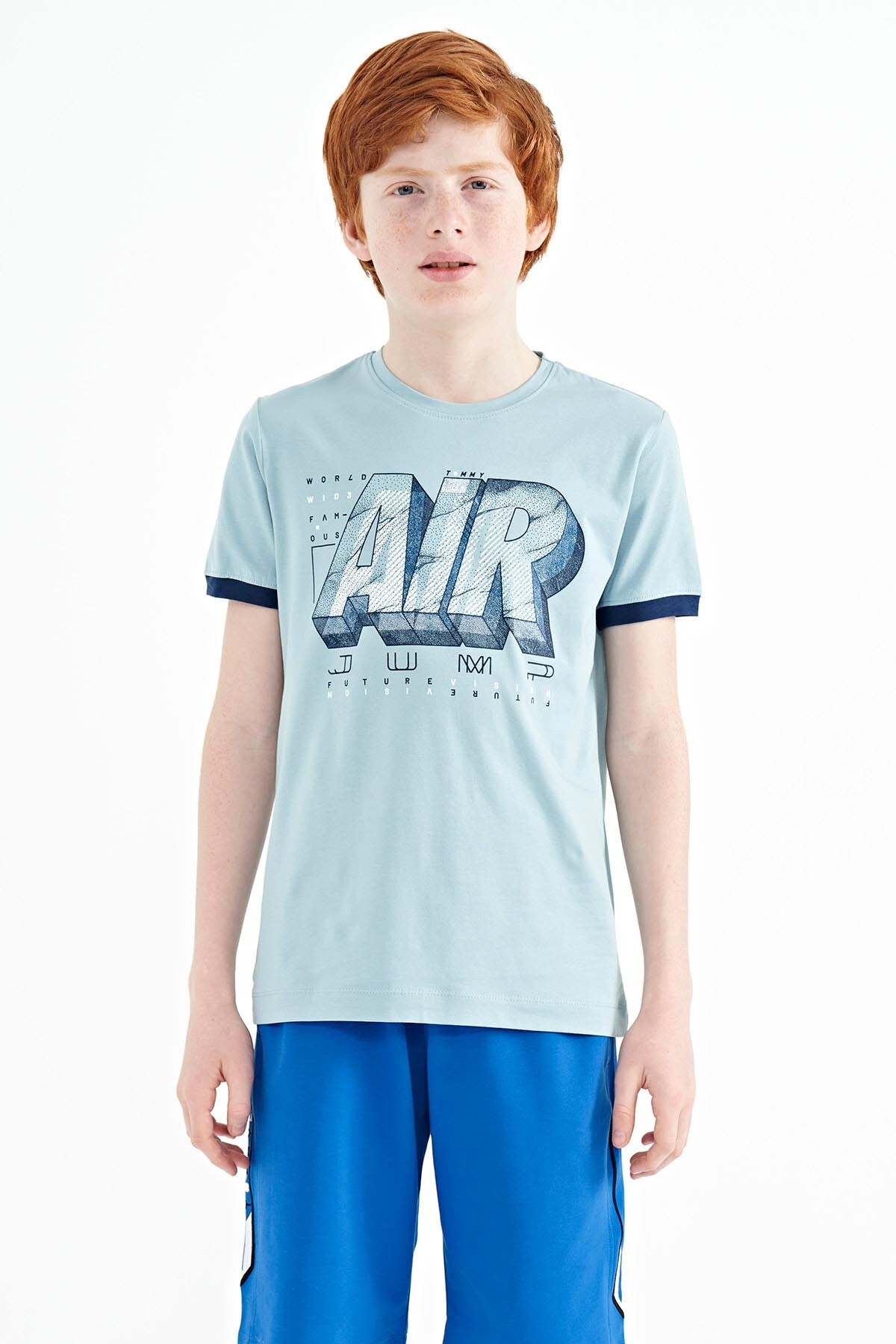 Light Blue Printed Text Standard Fit O Neck Boys T-Shirt - 11098