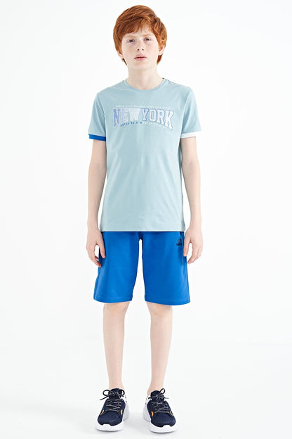 Light Blue Print Standard Fit O Neck Boy's T-Shirt - 11105