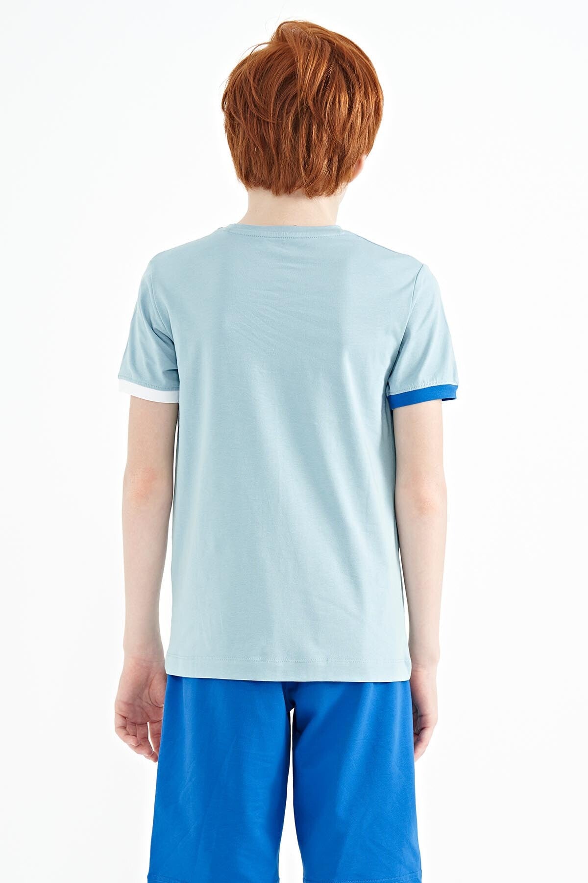 Light Blue Print Standard Fit O Neck Boy's T-Shirt - 11105