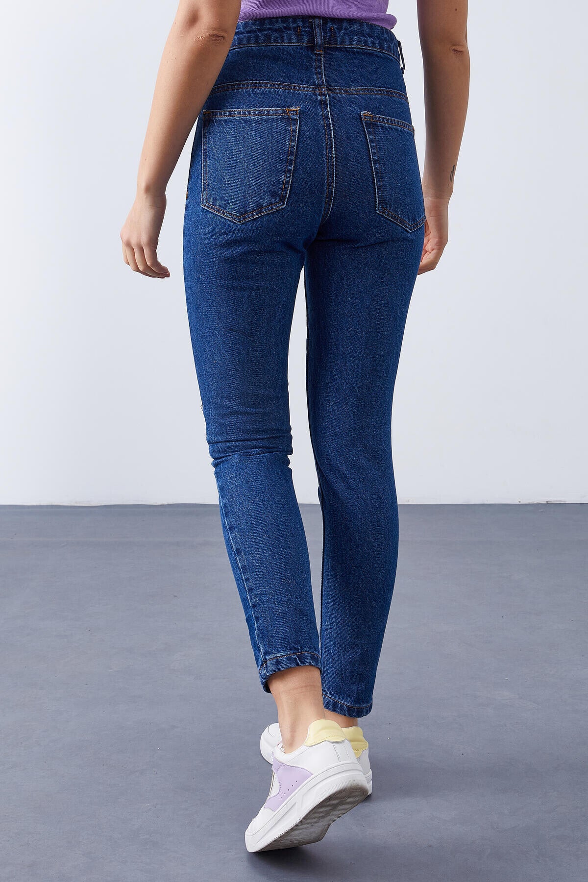 Light Blue High Waist Slim Fit Women's Trousers - 94612