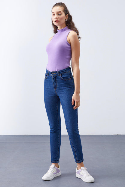 Light Blue High Waist Slim Fit Women's Trousers - 94612