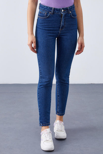 Light Blue High Waist Slim Fit Women's Trousers - 94612