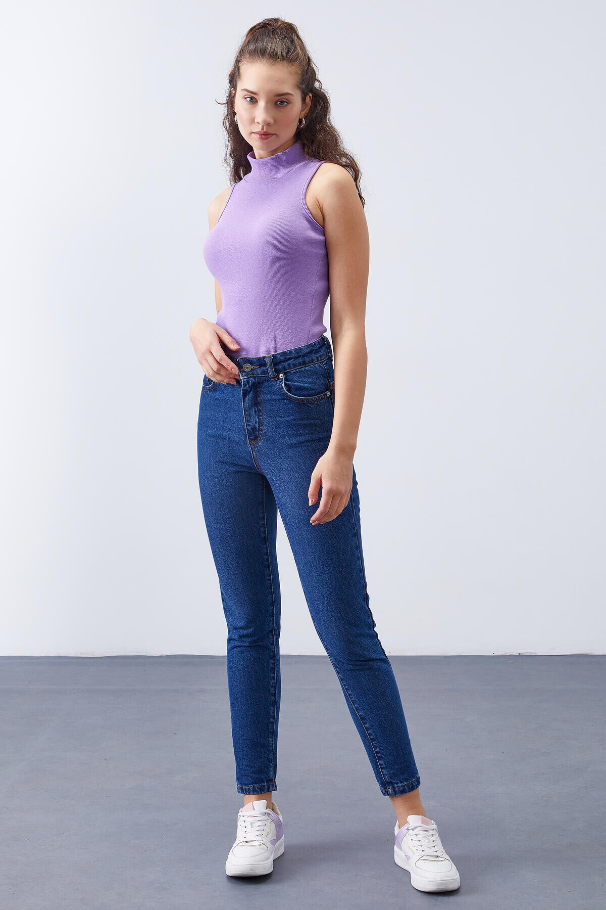 Light Blue High Waist Slim Fit Women's Trousers - 94612