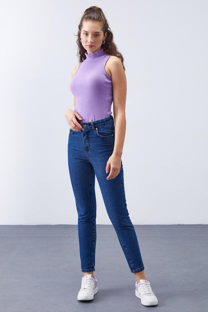 Light Blue High Waist Slim Fit Women's Trousers - 94612