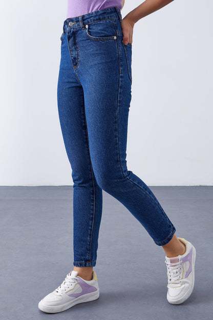 Light Blue High Waist Slim Fit Women's Trousers - 94612