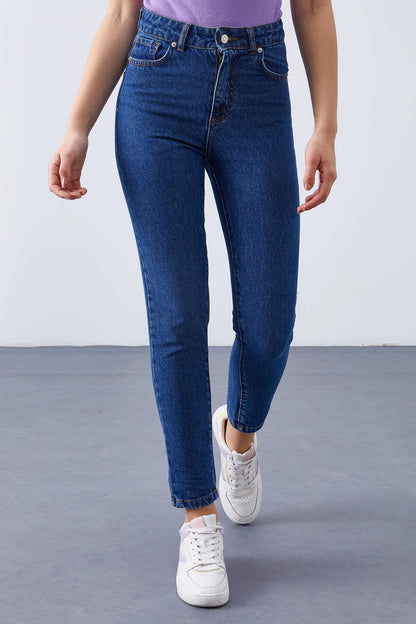 Light Blue High Waist Slim Fit Women's Trousers - 94612