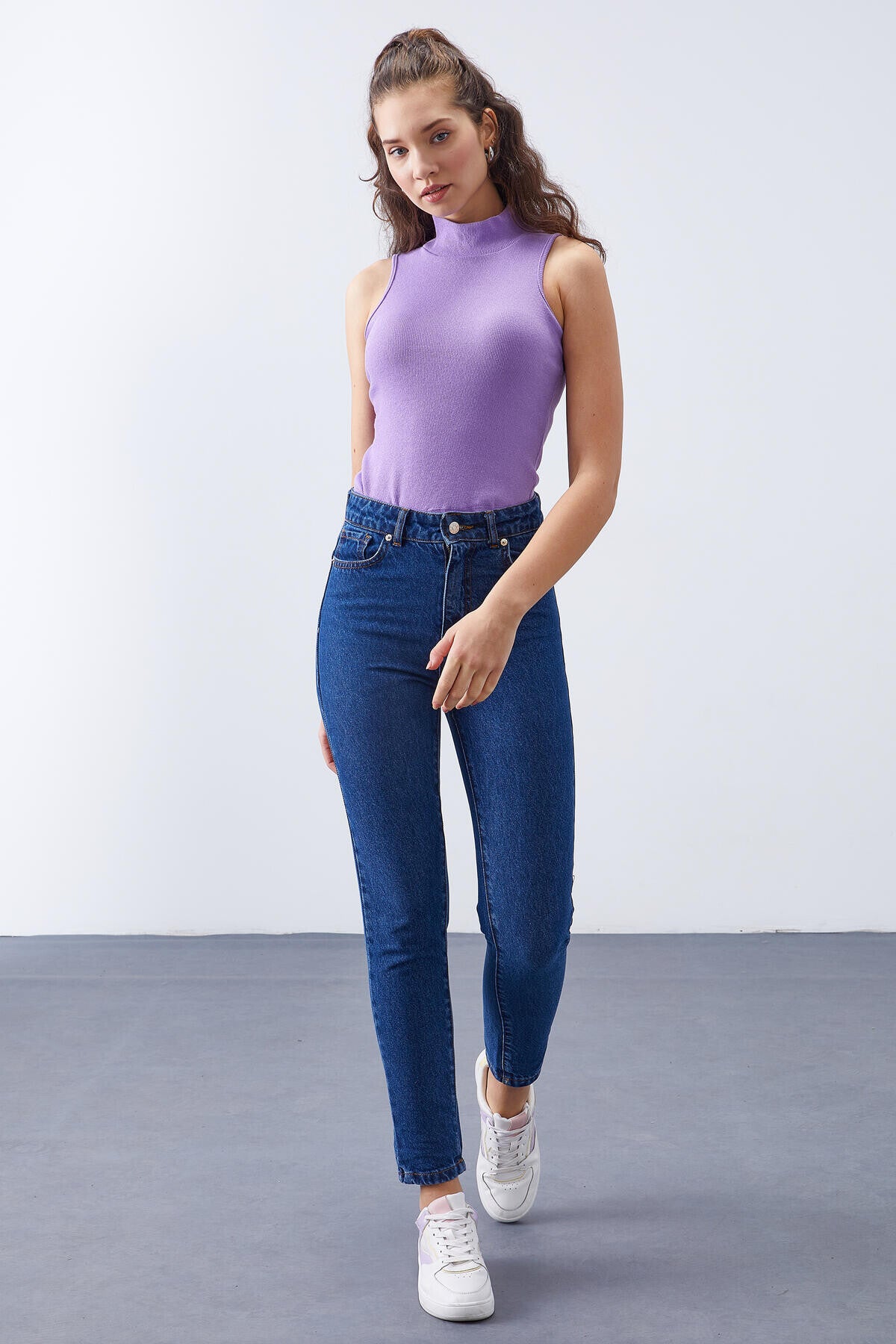 Light Blue High Waist Slim Fit Women's Trousers - 94612