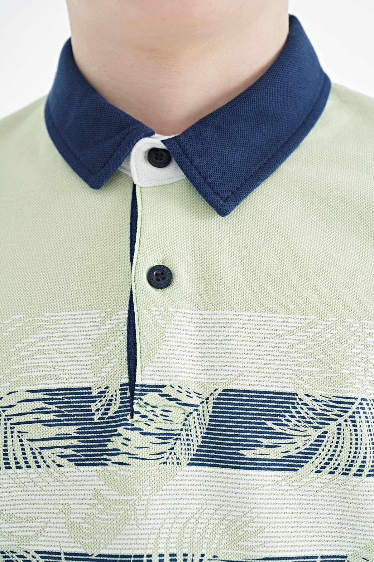 Light Green Print Detailed Standard Cut Polo Collar Boys T-Shirt - 11101