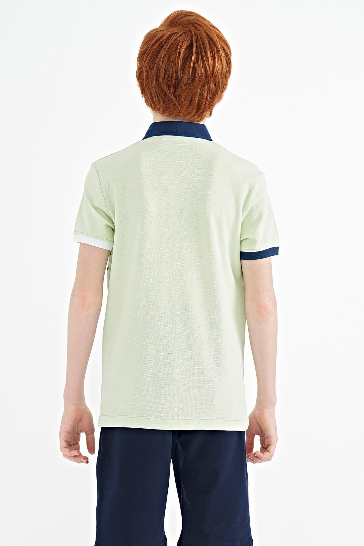 Light Green Print Detailed Standard Cut Polo Collar Boys T-Shirt - 11101