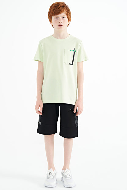 Light Green Pocket Detailed O Collar Standard Fit Boys T-Shirt - 11120